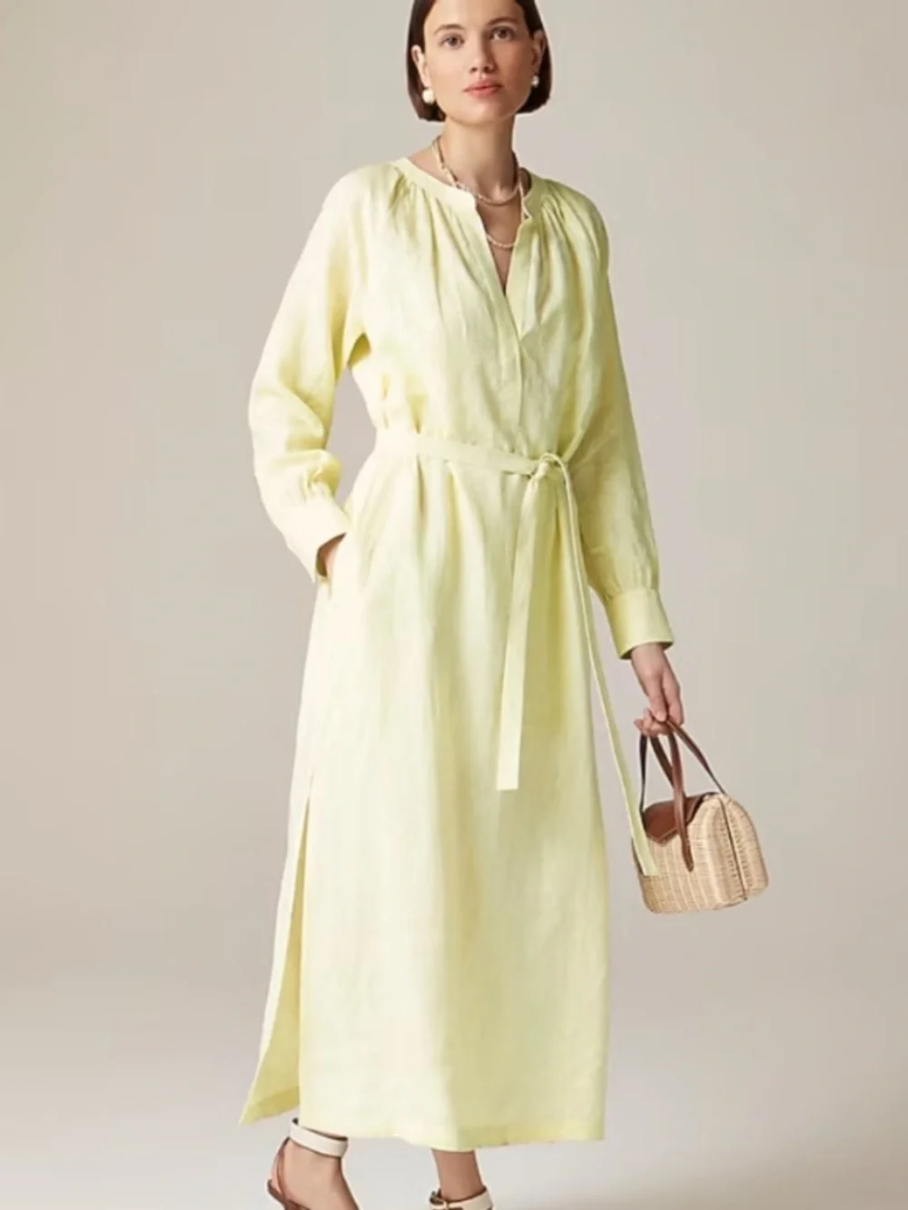 J. Crew Linen Cabana Maxi Dress in Yellow